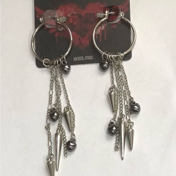 NICKEL FREE Silver Hoop Heart Multi-Chain Drop Earrings (a)48 - Picture 3 of 10